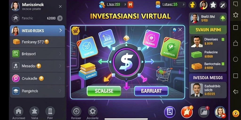Lingkungan permainan yang dinamis dan penuh warna.